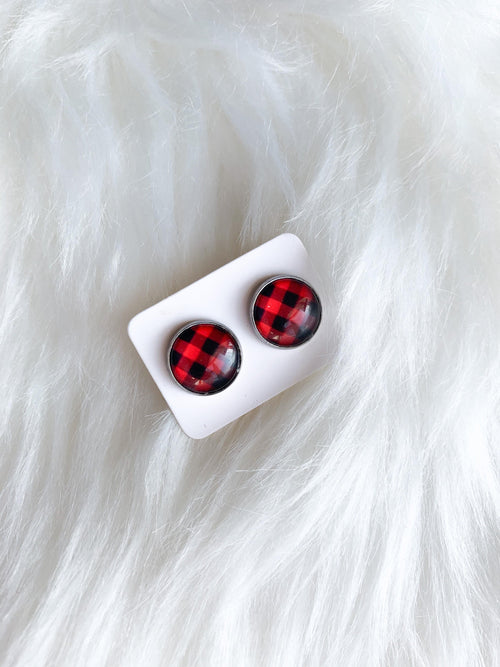 Buffalo Plaid Stud (12mm) - Red and Black