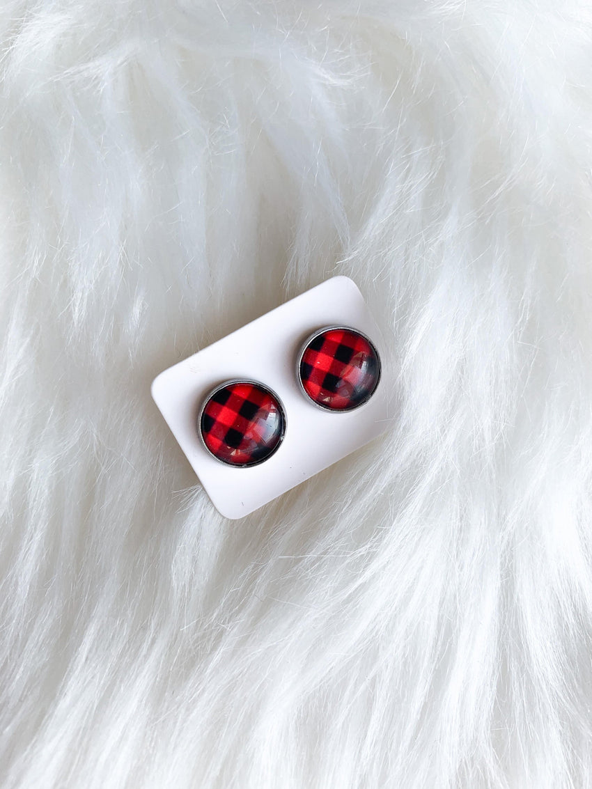 Buffalo Plaid Stud (12mm) - Red and Black