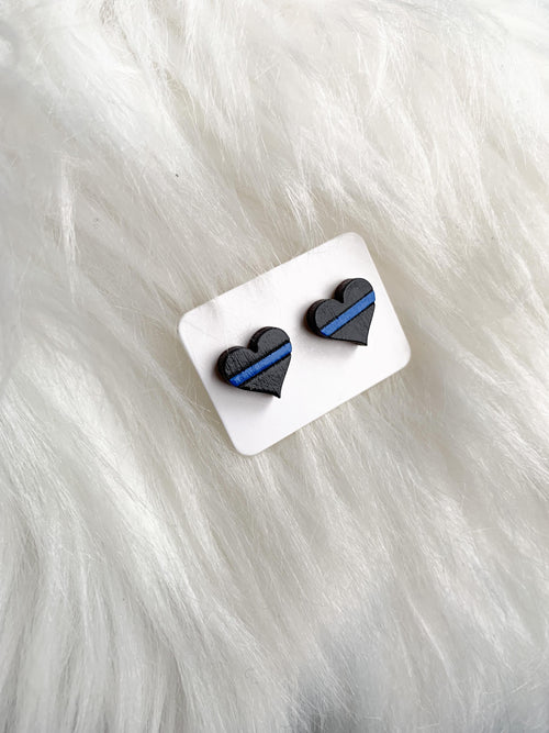 Thin Blue Line Heart Studs (Law Enforcement)