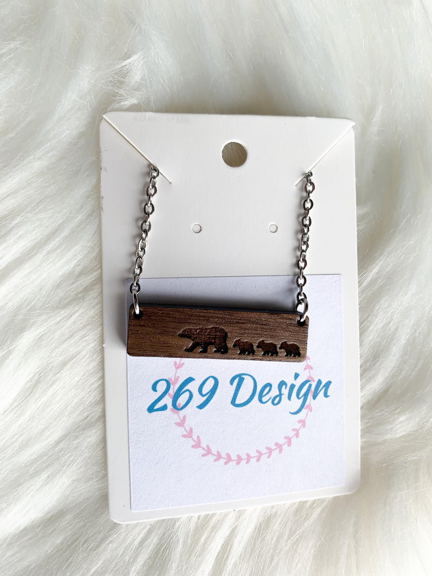 Mama Bear, 3 Cubs Bar Necklace