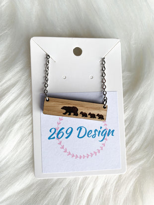 Mama Bear, 3 Cubs Bar Necklace